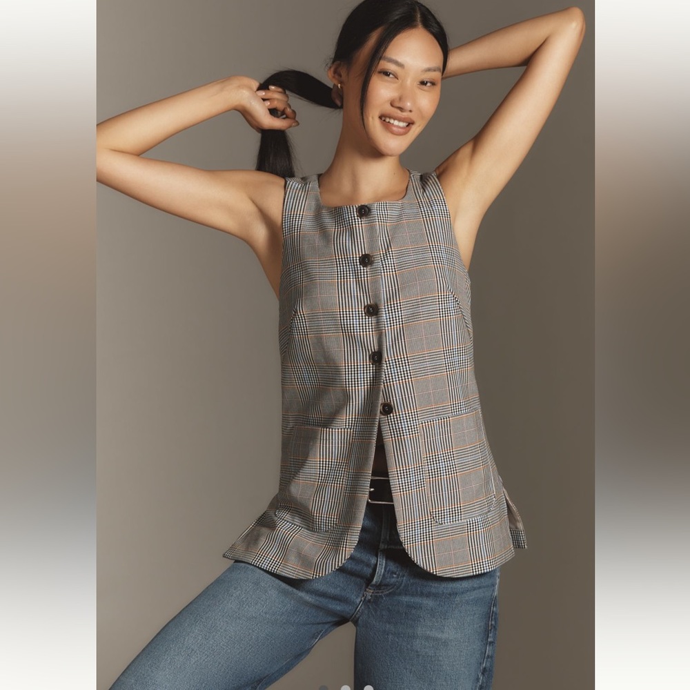 By Anthropologie Plaid Mod Vest